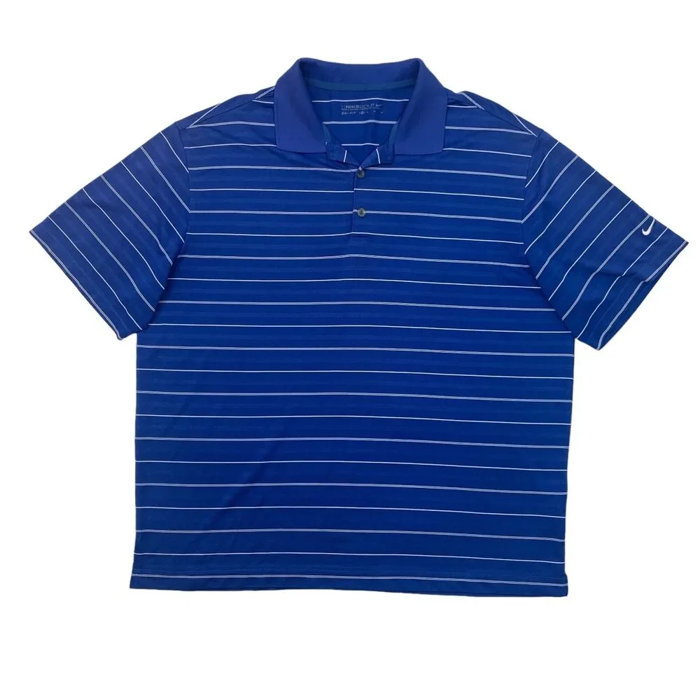 Nike Golf Shirt Mens XL Extra Large Harbor Blue Striped Dry Fit Golfing Polo